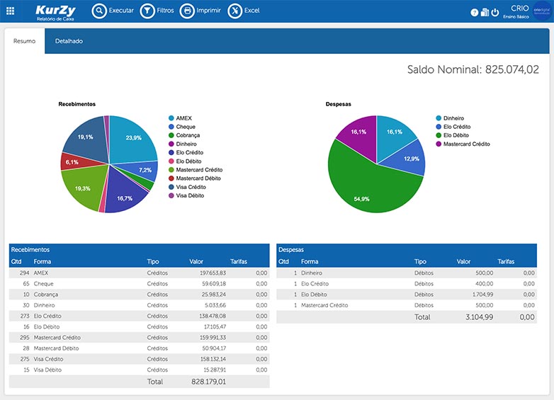 Tela controle financeiro gráficos - KurZy